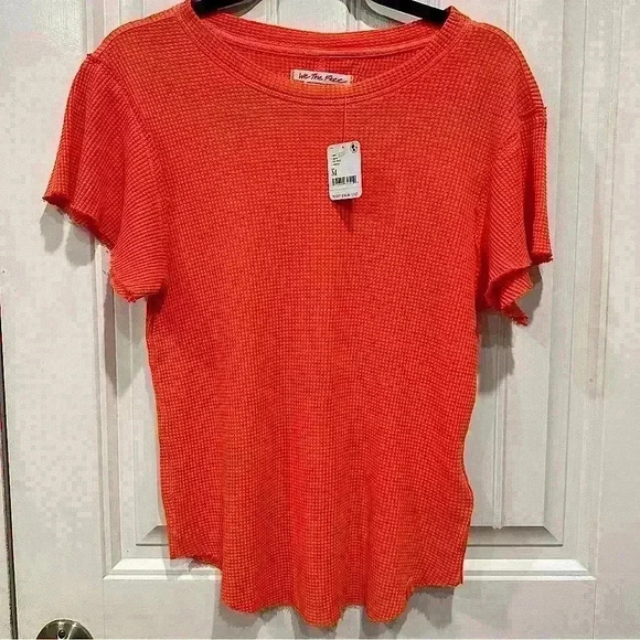 NWT We The Free Free People What’s Up Baby Waffle Tee Tshirt Medium Tigerlily - Picture 1 of 14